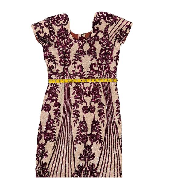 Handmade Multicolor Purple Pink Ivory Sequin Short Sleeve Sheath Dress Sz Small - Picture 7 of 11